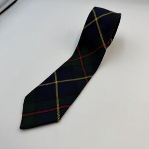 Lochcarron Maclaren Harris 100% Wool Green Blue Plaid Tie